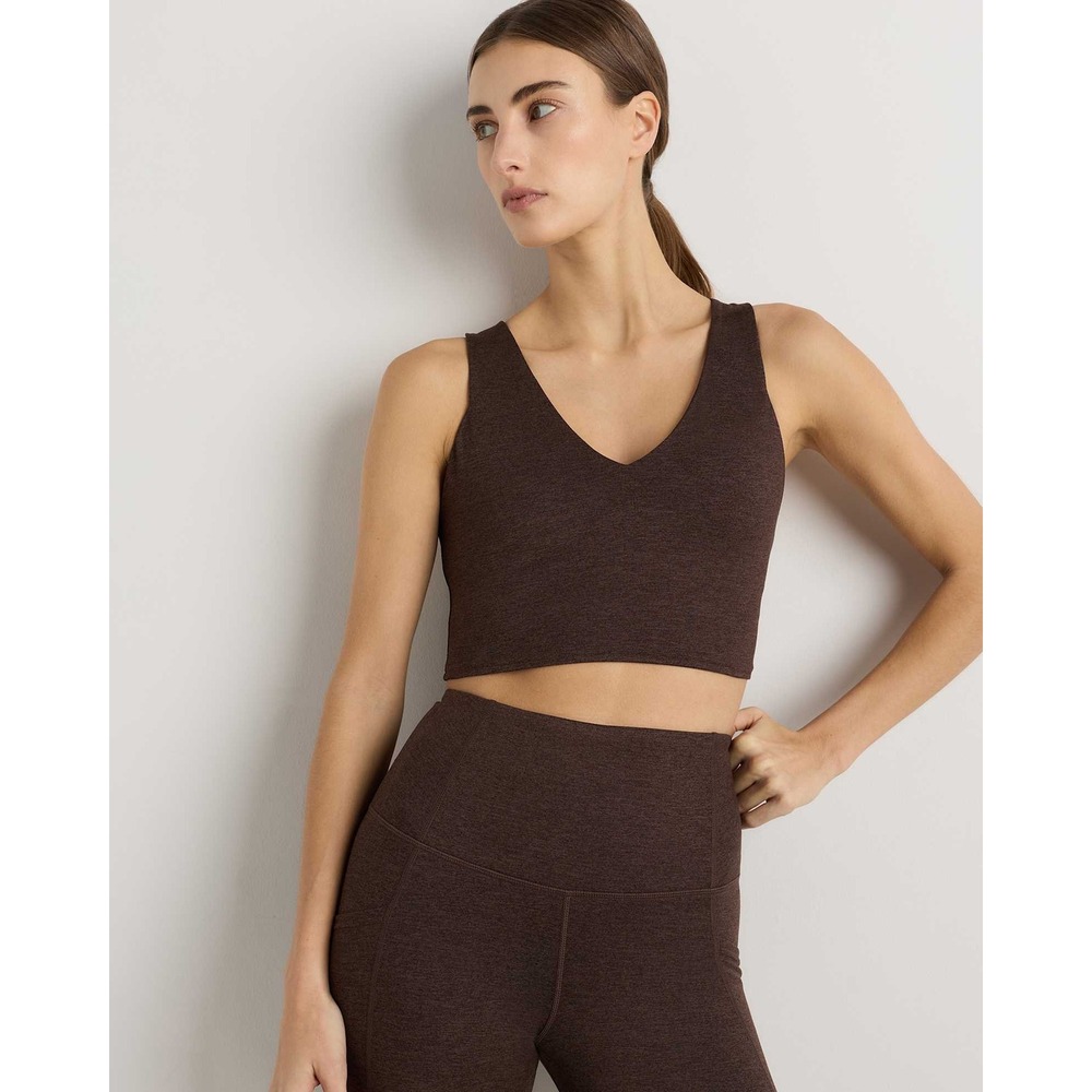 Quince Ultra Soft V-Neck Cropped Tank Heather Espresso Lounge NWOT Womens Small